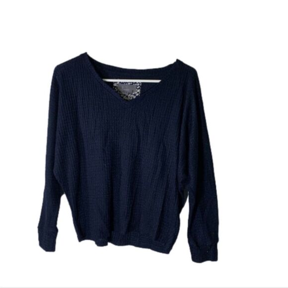 Anthropologie XS Navy Waffle‎ Knit Top - Picture 1 of 4